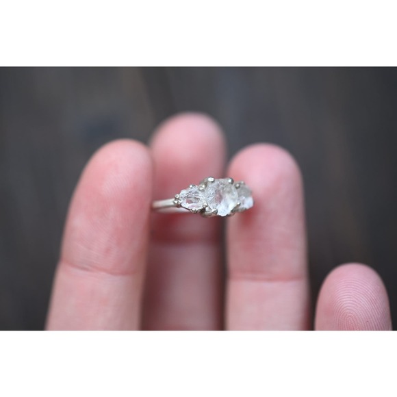 Raw Quartz Engagement Ring Rough Jewelry Natural Uncut Gemstones - Picture 1 of 5